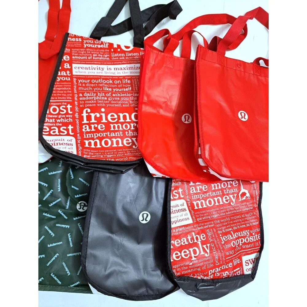 Lululemon Lot of 10 Reusable Shopping Tote Bags Small Red Black White